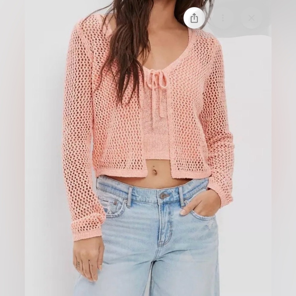 American Eagle Whoa So Soft Cropped Tie Front Cardigan